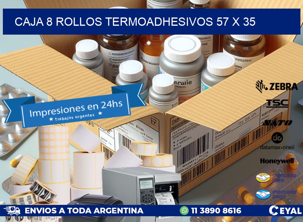 CAJA 8 ROLLOS TERMOADHESIVOS 57 x 35