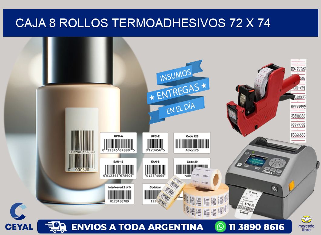 CAJA 8 ROLLOS TERMOADHESIVOS 72 x 74