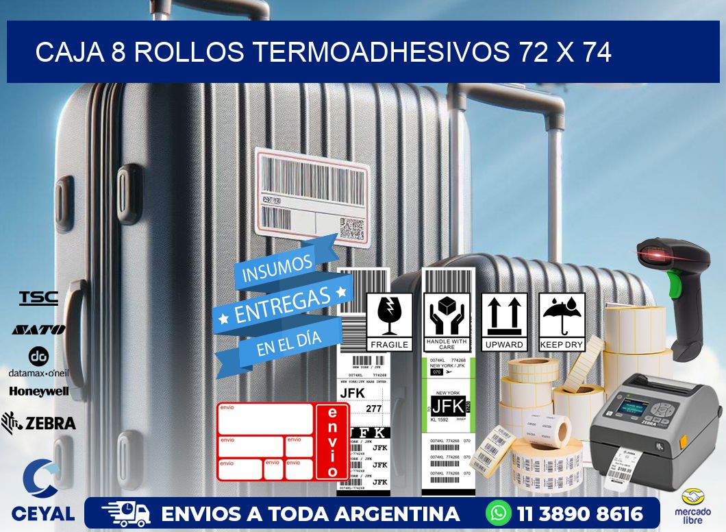 CAJA 8 ROLLOS TERMOADHESIVOS 72 x 74