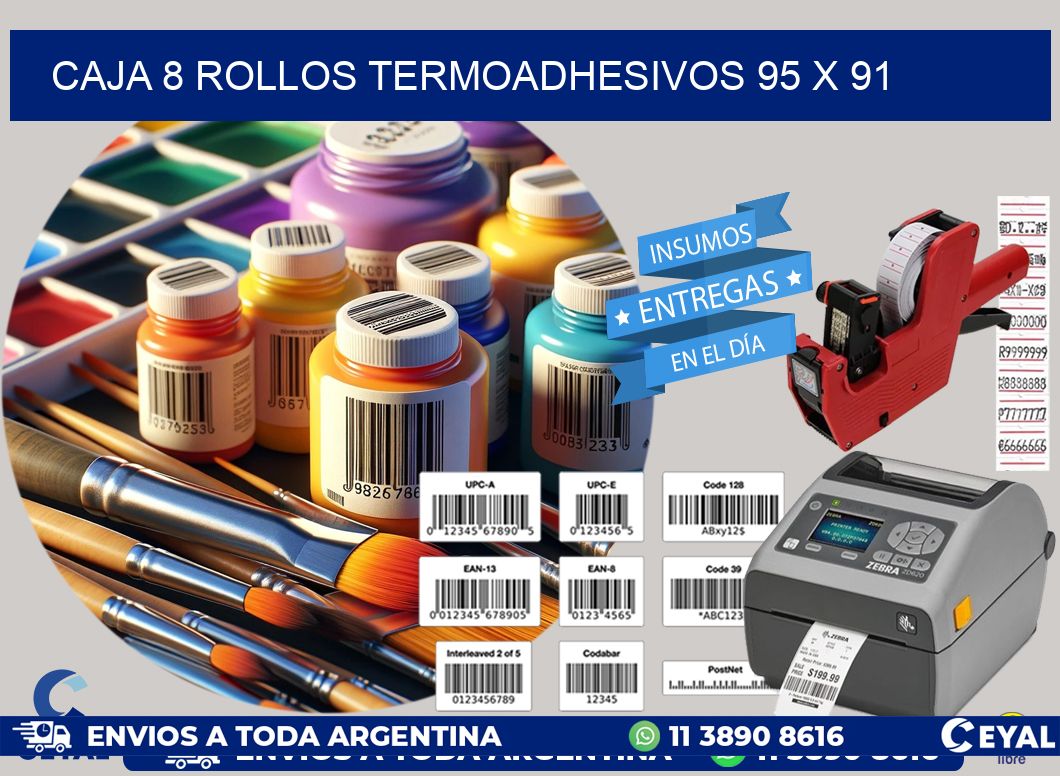 CAJA 8 ROLLOS TERMOADHESIVOS 95 x 91