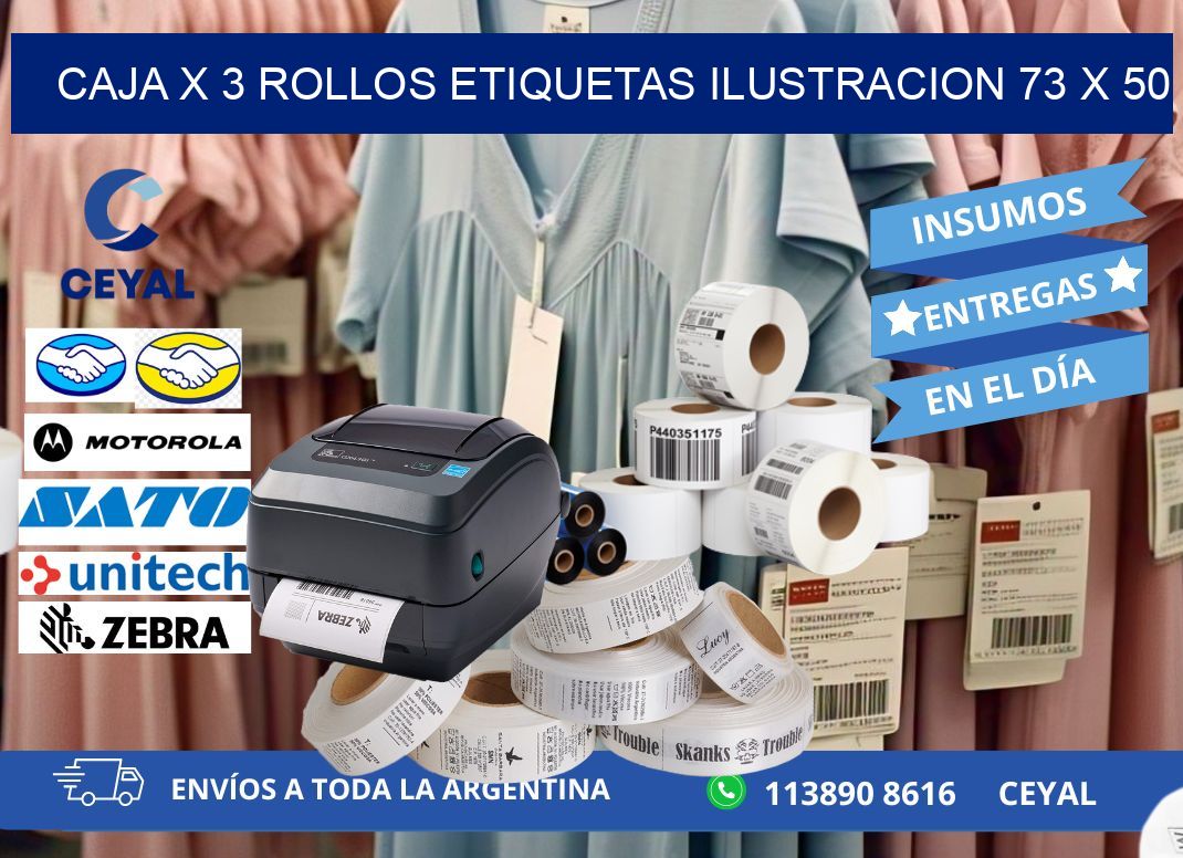 Caja X 3 Rollos Etiquetas Ilustracion 73 x 50