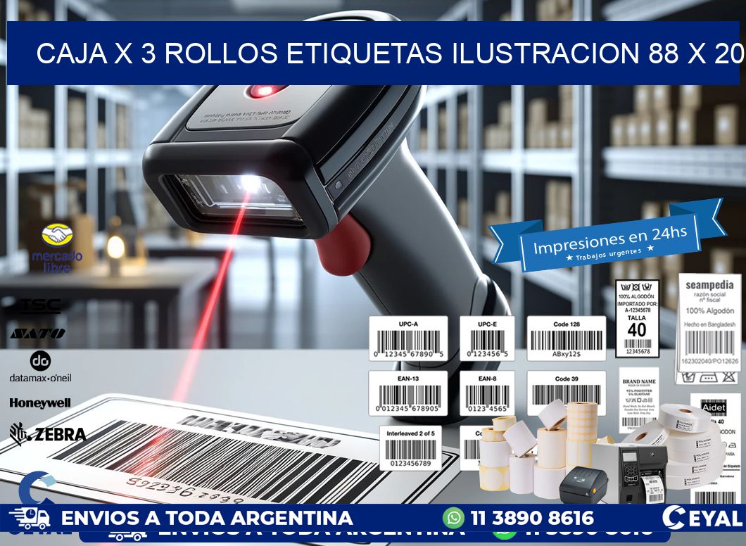 Caja X 3 Rollos Etiquetas Ilustracion 88 x 20