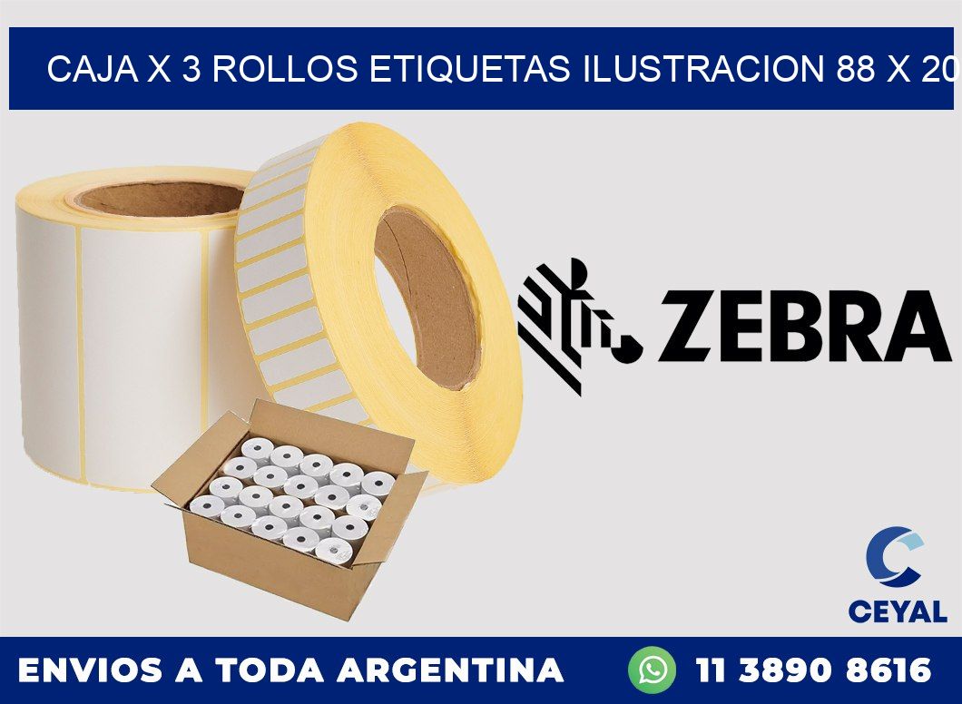 Caja X 3 Rollos Etiquetas Ilustracion 88 x 20