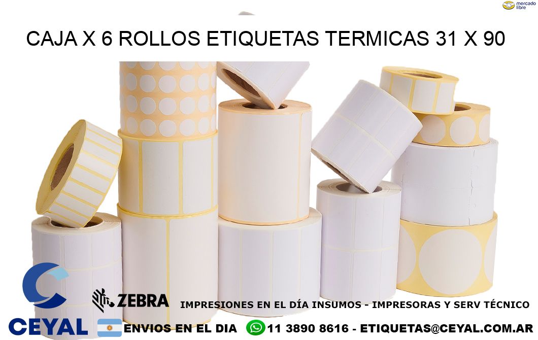 Caja X 6 Rollos Etiquetas termicas 31 x 90