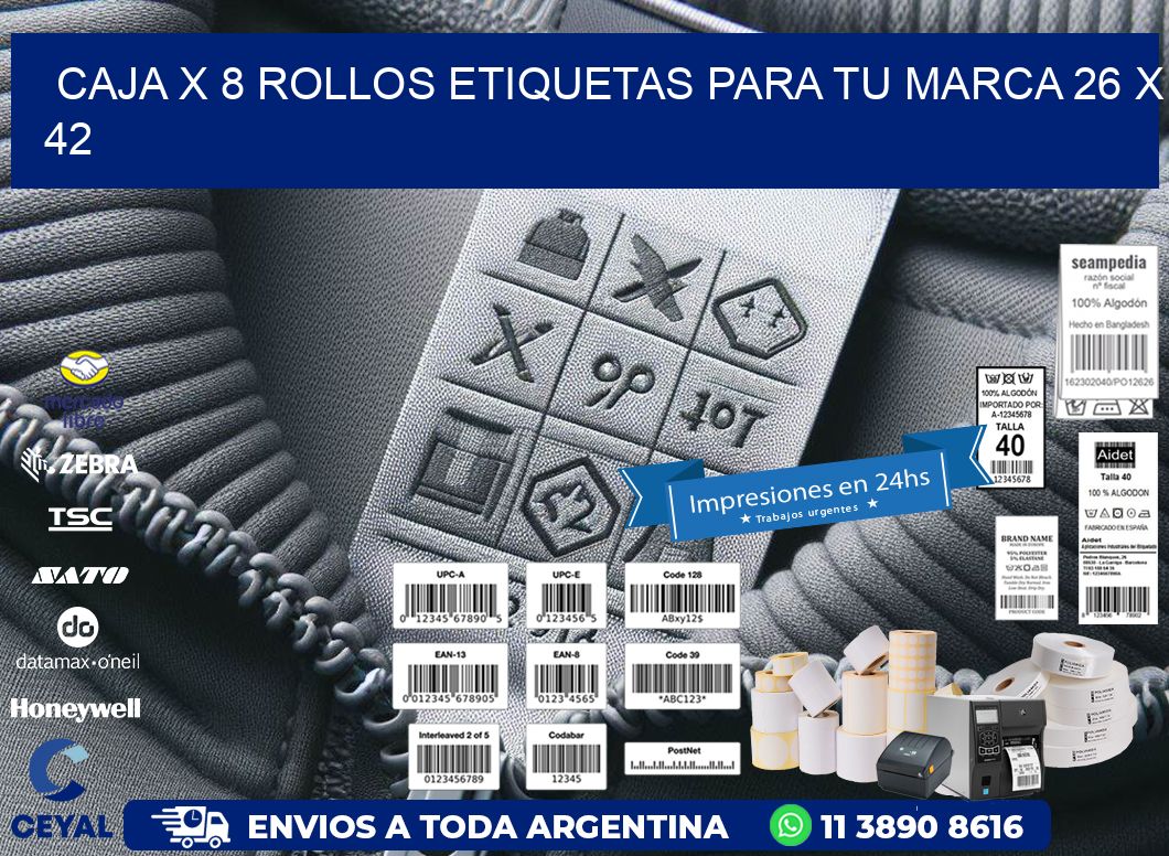 Caja X 8 Rollos Etiquetas para tu marca 26 x 42