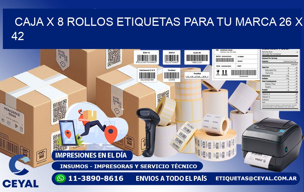 Caja X 8 Rollos Etiquetas para tu marca 26 x 42
