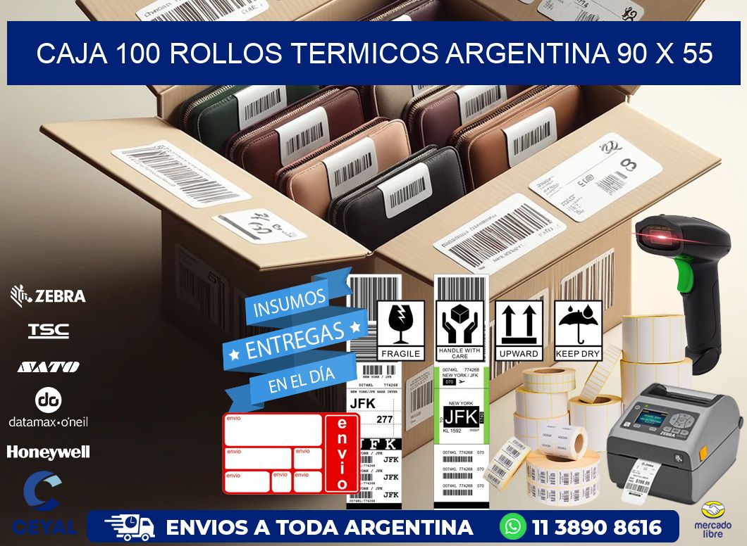 CAJA 100 ROLLOS TERMICOS ARGENTINA 90 x 55