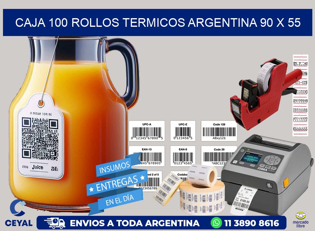 CAJA 100 ROLLOS TERMICOS ARGENTINA 90 x 55