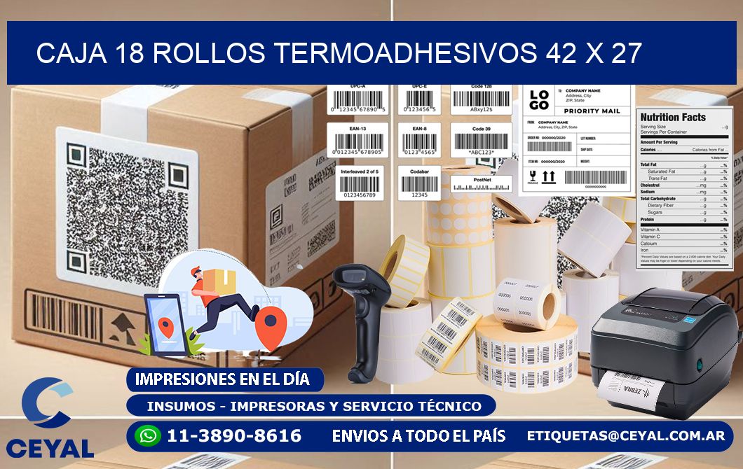 CAJA 18 ROLLOS TERMOADHESIVOS 42 x 27