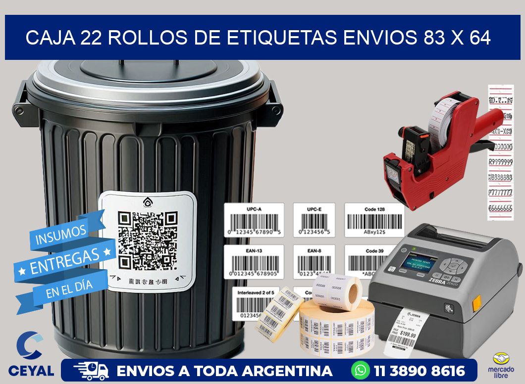 CAJA 22 ROLLOS DE ETIQUETAS ENVIOS 83 x 64