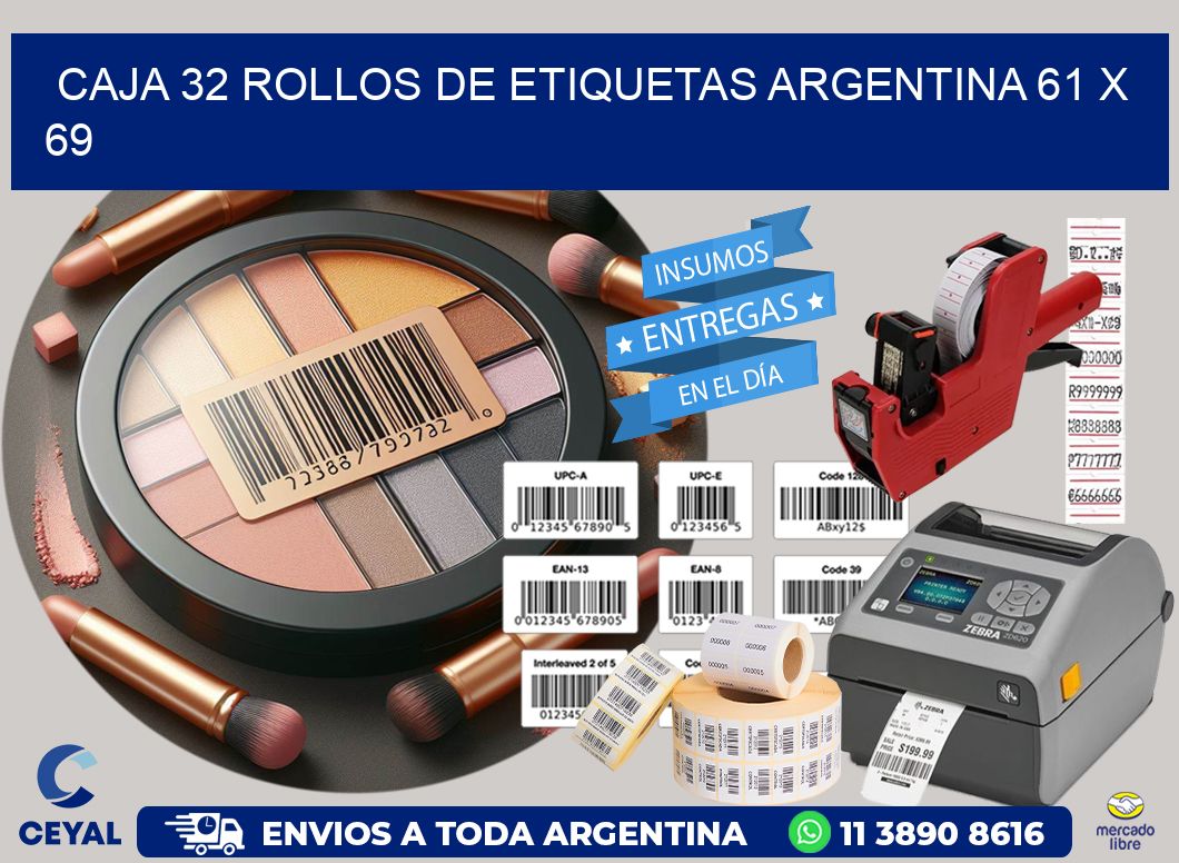CAJA 32 ROLLOS DE ETIQUETAS ARGENTINA 61 x 69