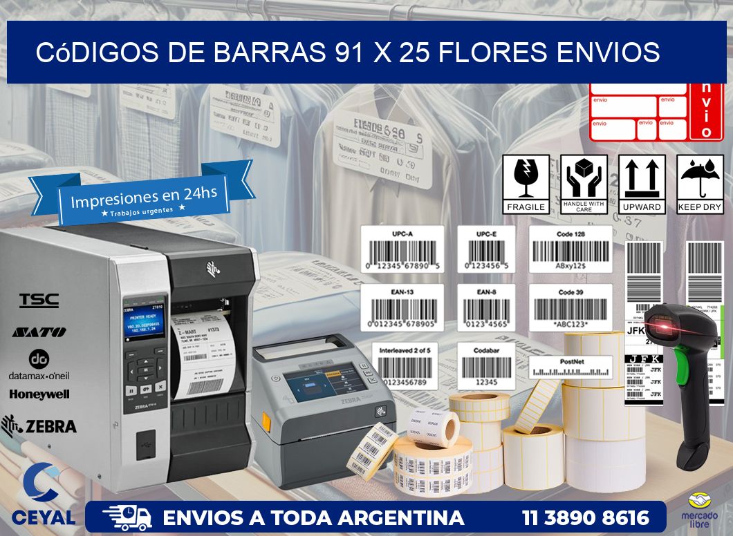 Códigos de Barras 91 x 25 flores envios