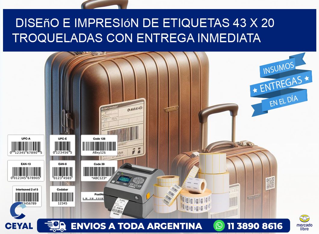 Diseño e impresión de etiquetas 43 x 20 troqueladas con entrega inmediata