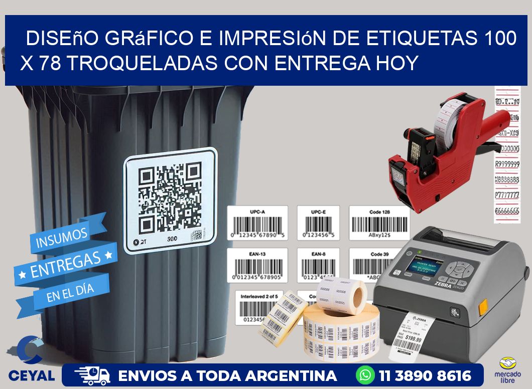 Diseño gráfico e impresión de etiquetas 100 x 78 troqueladas con entrega hoy