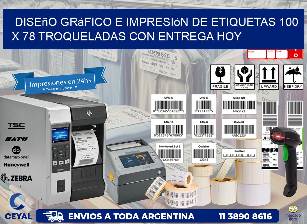 Diseño gráfico e impresión de etiquetas 100 x 78 troqueladas con entrega hoy