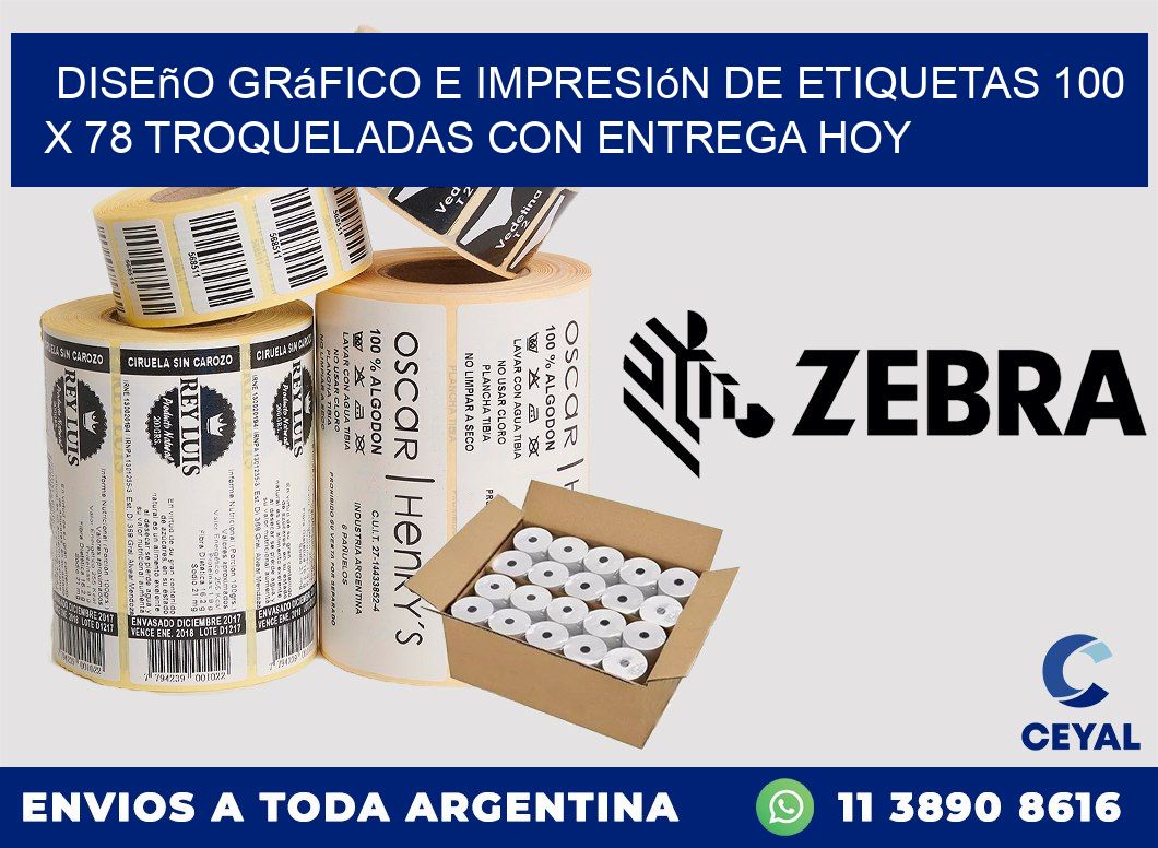 Diseño gráfico e impresión de etiquetas 100 x 78 troqueladas con entrega hoy