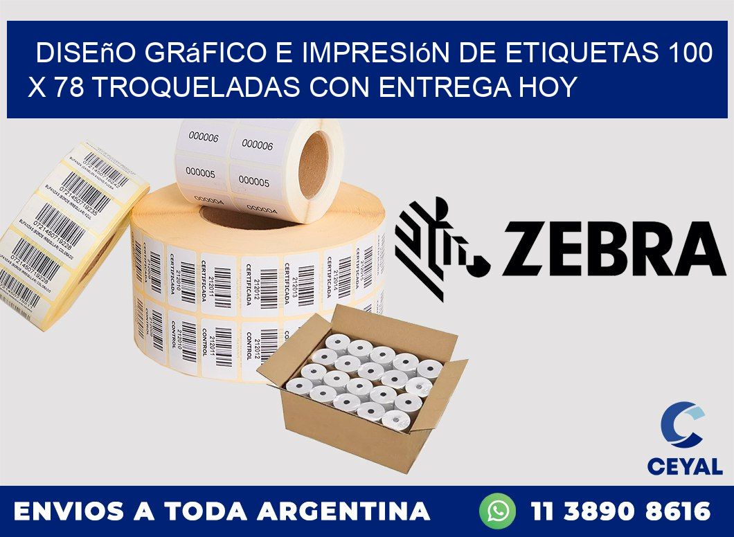 Diseño gráfico e impresión de etiquetas 100 x 78 troqueladas con entrega hoy