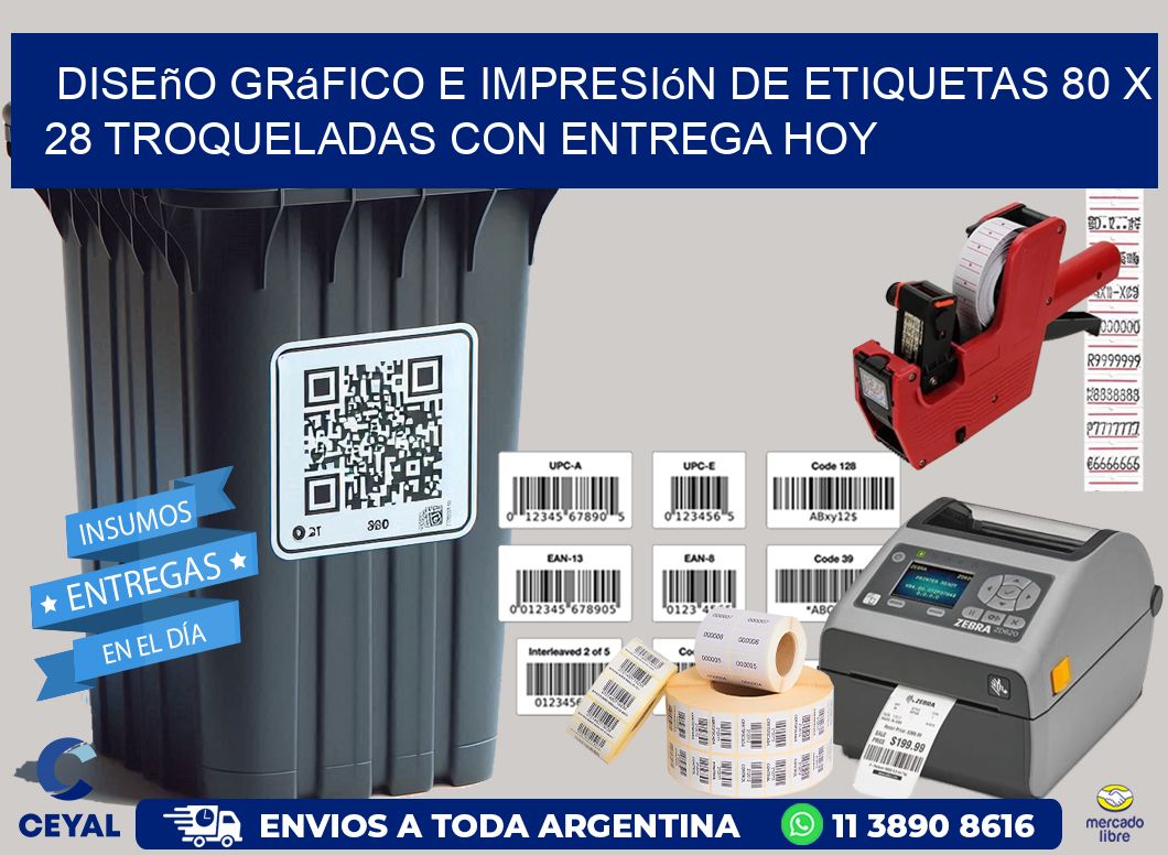 Diseño gráfico e impresión de etiquetas 80 x 28 troqueladas con entrega hoy