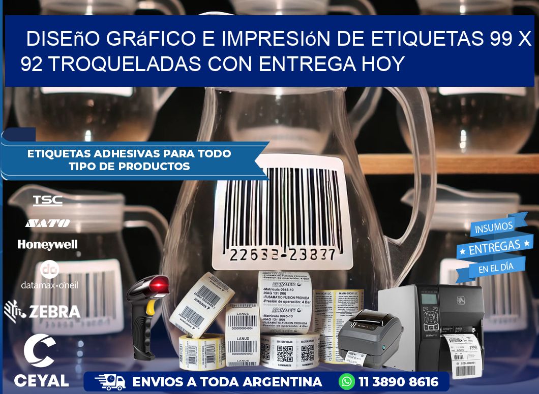 Diseño gráfico e impresión de etiquetas 99 x 92 troqueladas con entrega hoy