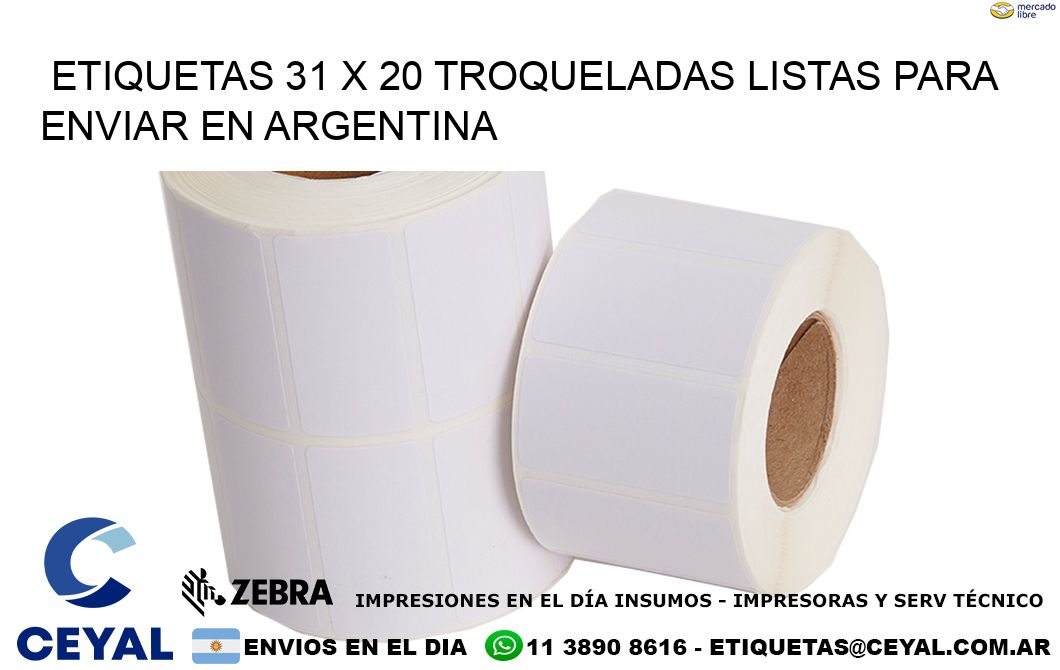 Etiquetas 31 x 20 troqueladas listas para enviar en Argentina