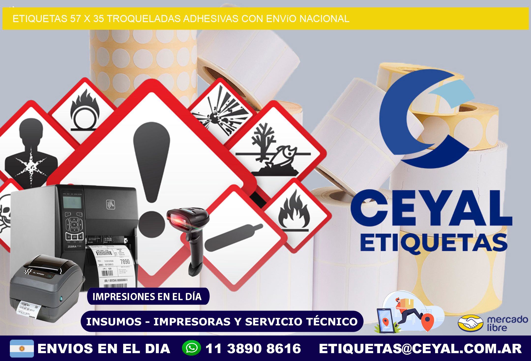 Etiquetas 57 x 35 troqueladas adhesivas con envío nacional