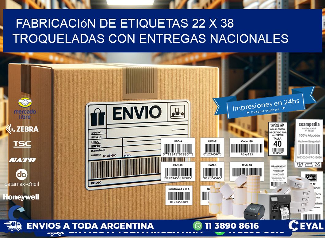 Fabricación de etiquetas 22 x 38 troqueladas con entregas nacionales