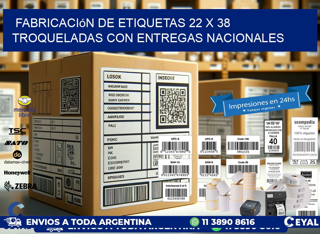 Fabricación de etiquetas 22 x 38 troqueladas con entregas nacionales
