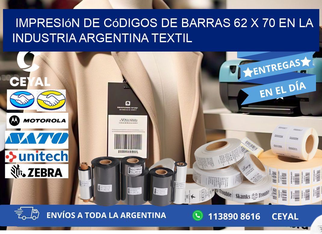 Impresión de Códigos de Barras 62 x 70 en la Industria argentina textil