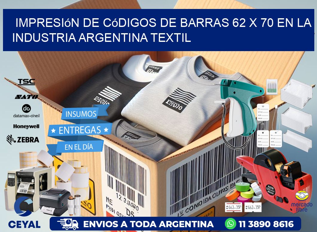 Impresión de Códigos de Barras 62 x 70 en la Industria argentina textil