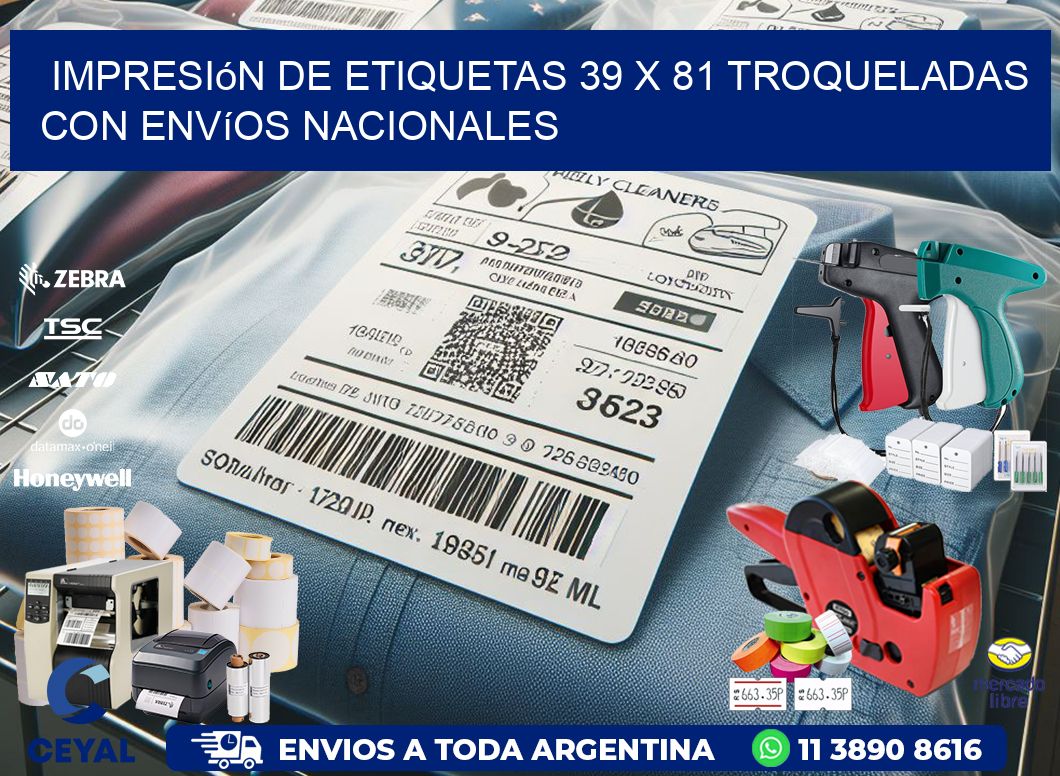 Impresión de etiquetas 39 x 81 troqueladas con envíos nacionales