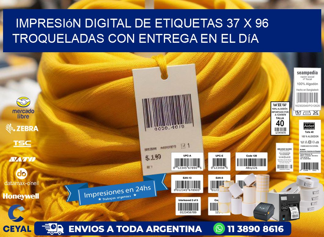 Impresión digital de etiquetas 37 x 96 troqueladas con entrega en el día