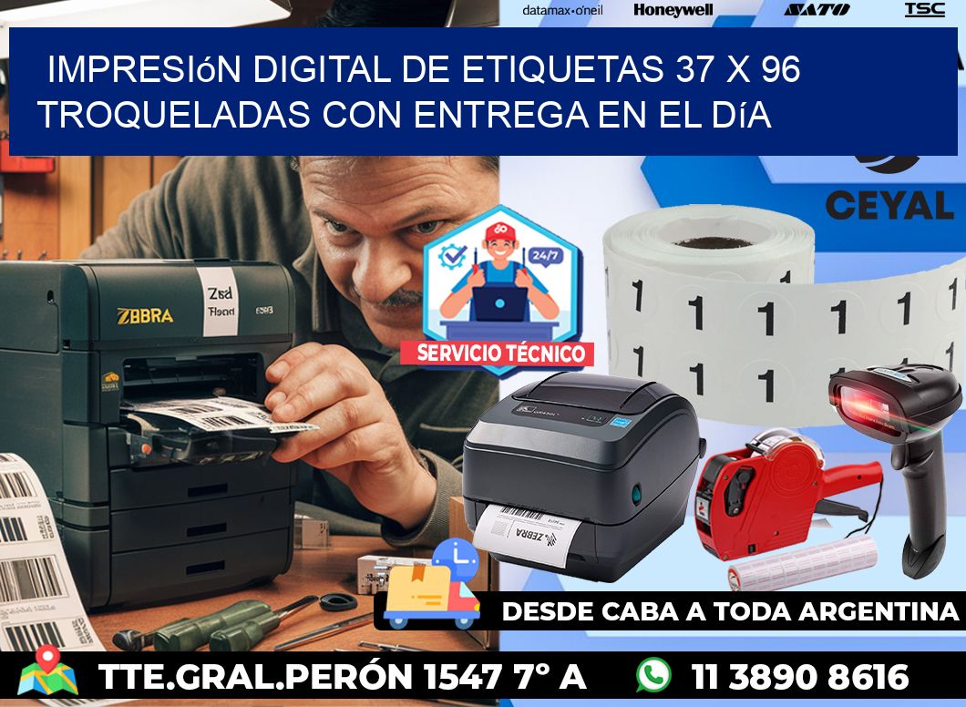 Impresión digital de etiquetas 37 x 96 troqueladas con entrega en el día