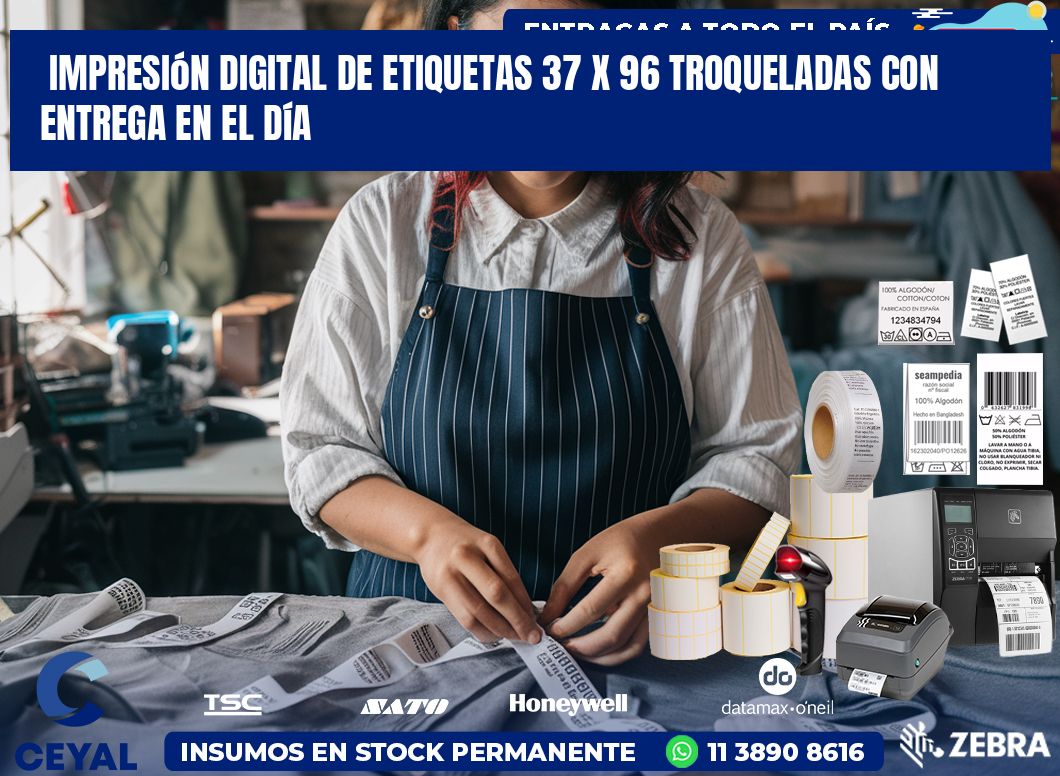 Impresión digital de etiquetas 37 x 96 troqueladas con entrega en el día