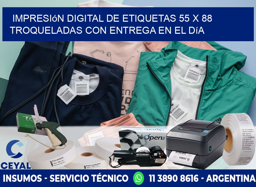 Impresión digital de etiquetas 55 x 88 troqueladas con entrega en el día