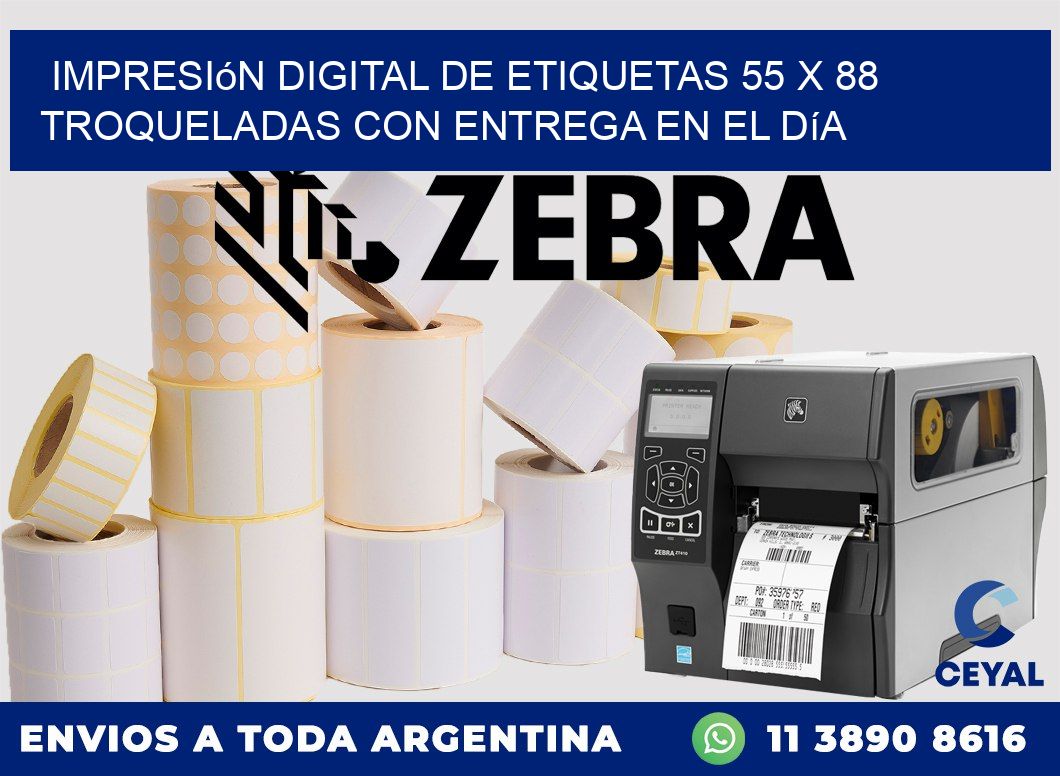 Impresión digital de etiquetas 55 x 88 troqueladas con entrega en el día