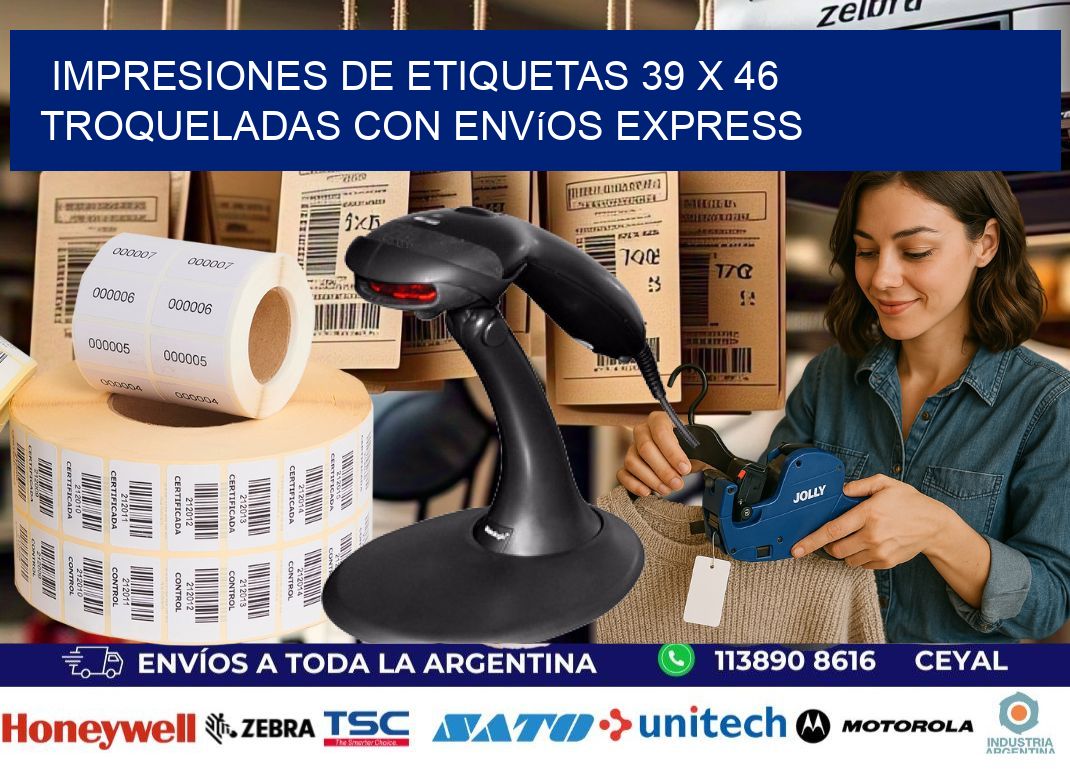 Impresiones de etiquetas 39 x 46 troqueladas con envíos express