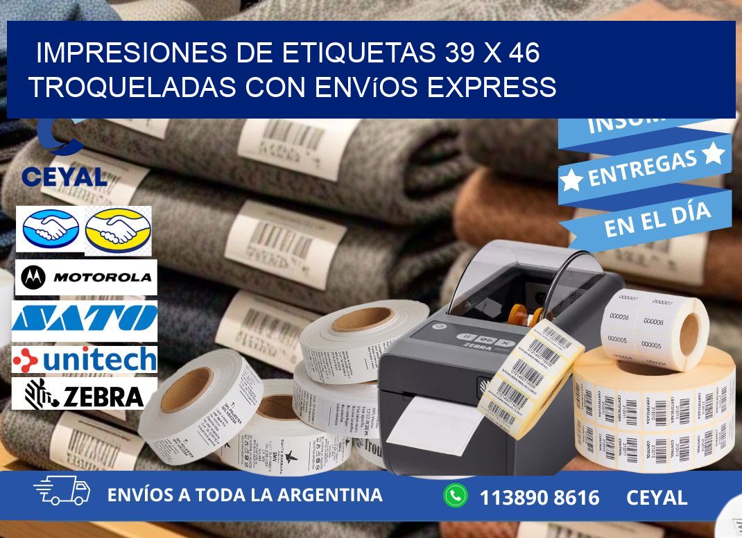 Impresiones de etiquetas 39 x 46 troqueladas con envíos express