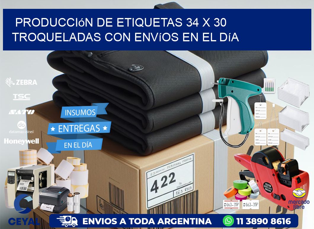 Producción de etiquetas 34 x 30 troqueladas con envíos en el día