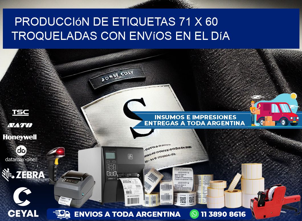 Producción de etiquetas 71 x 60 troqueladas con envíos en el día