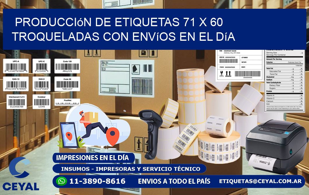 Producción de etiquetas 71 x 60 troqueladas con envíos en el día