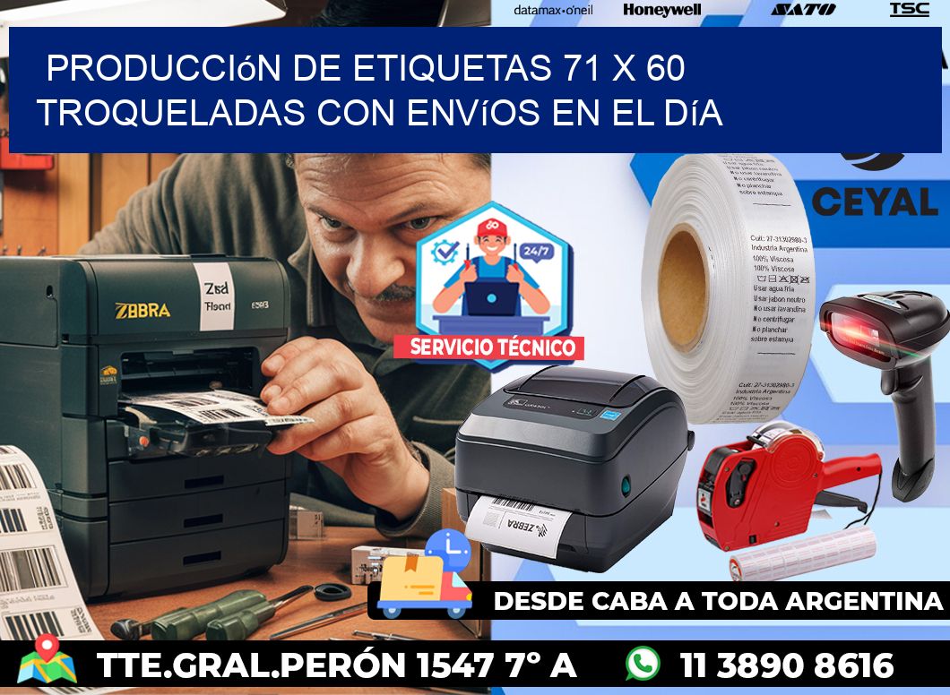 Producción de etiquetas 71 x 60 troqueladas con envíos en el día