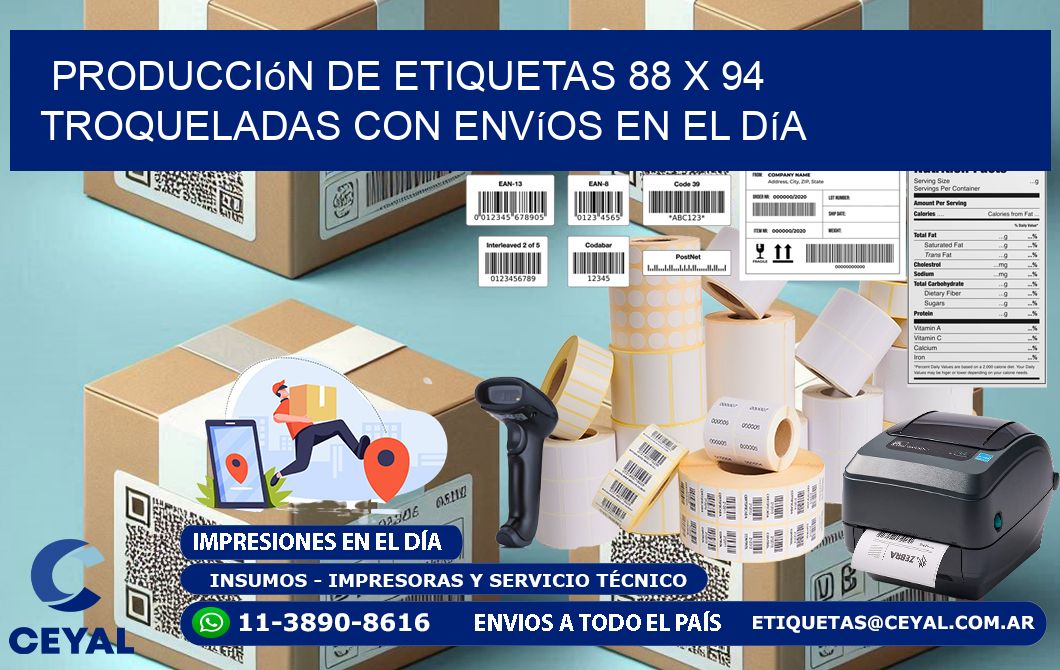 Producción de etiquetas 88 x 94 troqueladas con envíos en el día