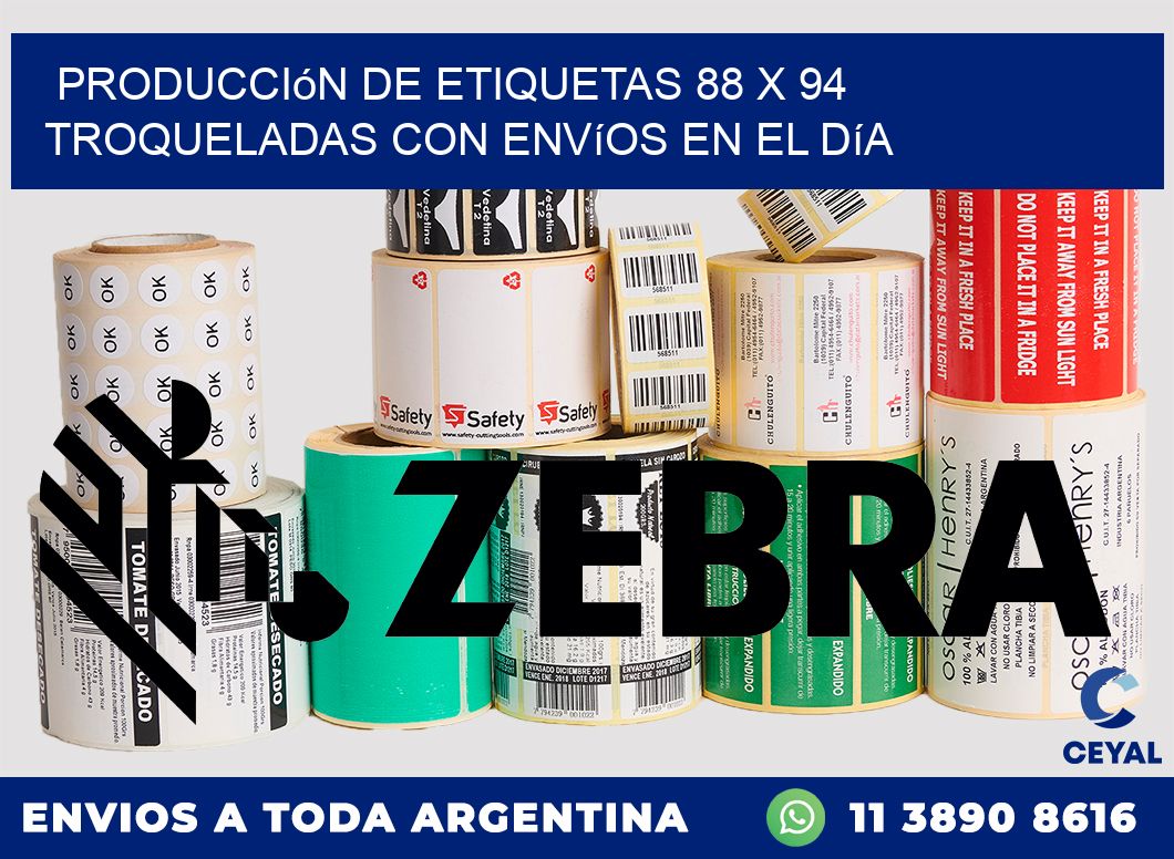 Producción de etiquetas 88 x 94 troqueladas con envíos en el día