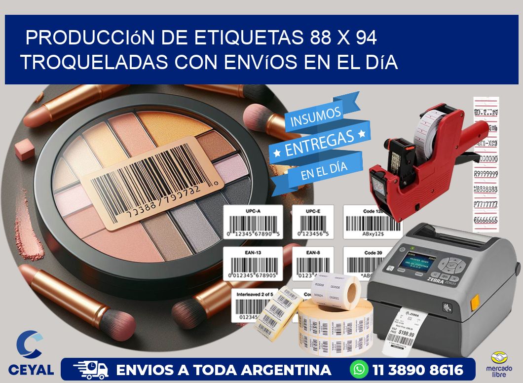 Producción de etiquetas 88 x 94 troqueladas con envíos en el día