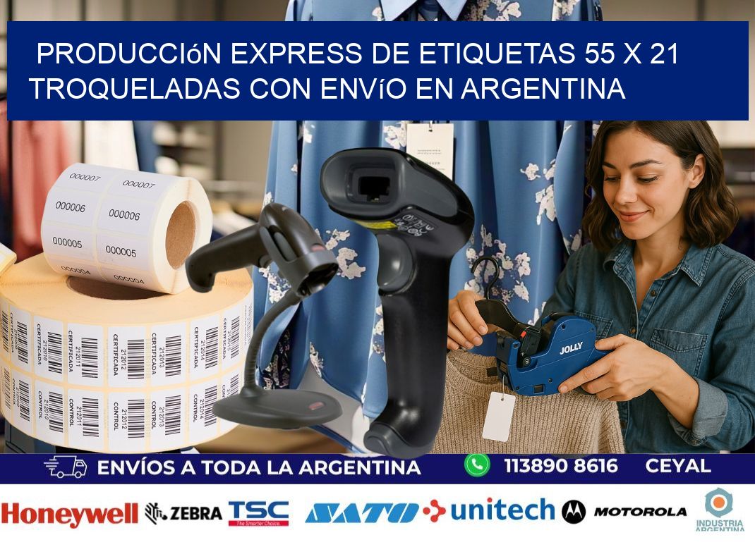 Producción express de etiquetas 55 x 21 troqueladas con envío en Argentina