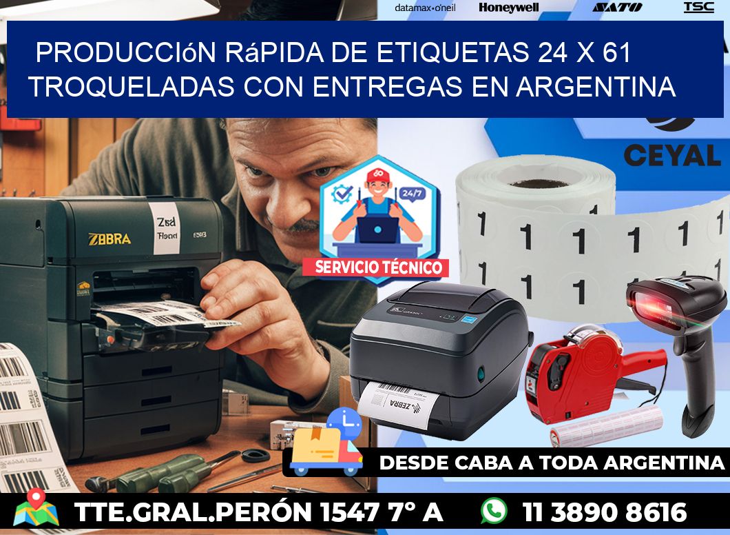 Producción rápida de etiquetas 24 x 61 troqueladas con entregas en Argentina
