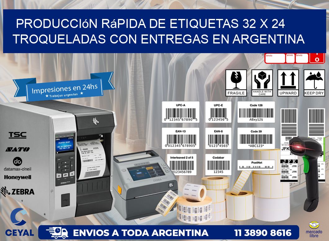 Producción rápida de etiquetas 32 x 24 troqueladas con entregas en Argentina