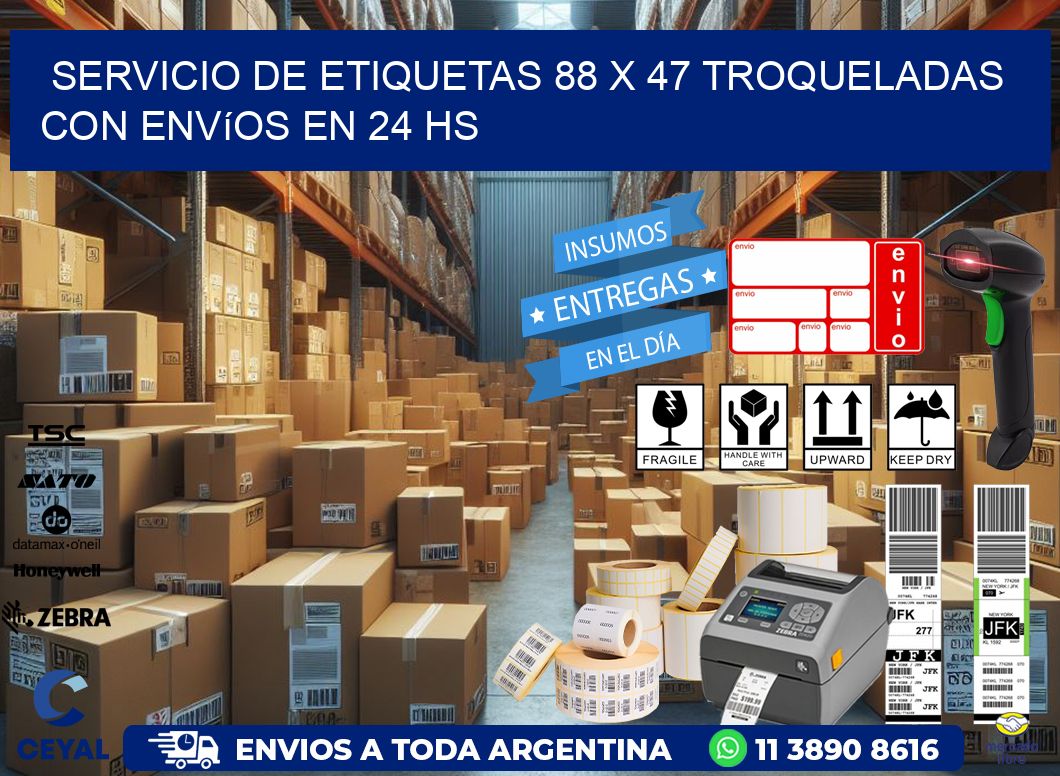Servicio de etiquetas 88 x 47 troqueladas con envíos en 24 hs