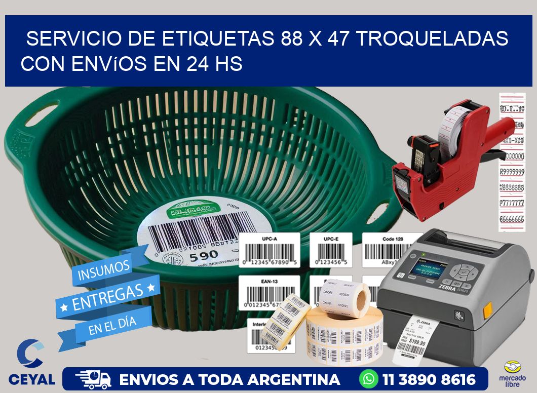 Servicio de etiquetas 88 x 47 troqueladas con envíos en 24 hs