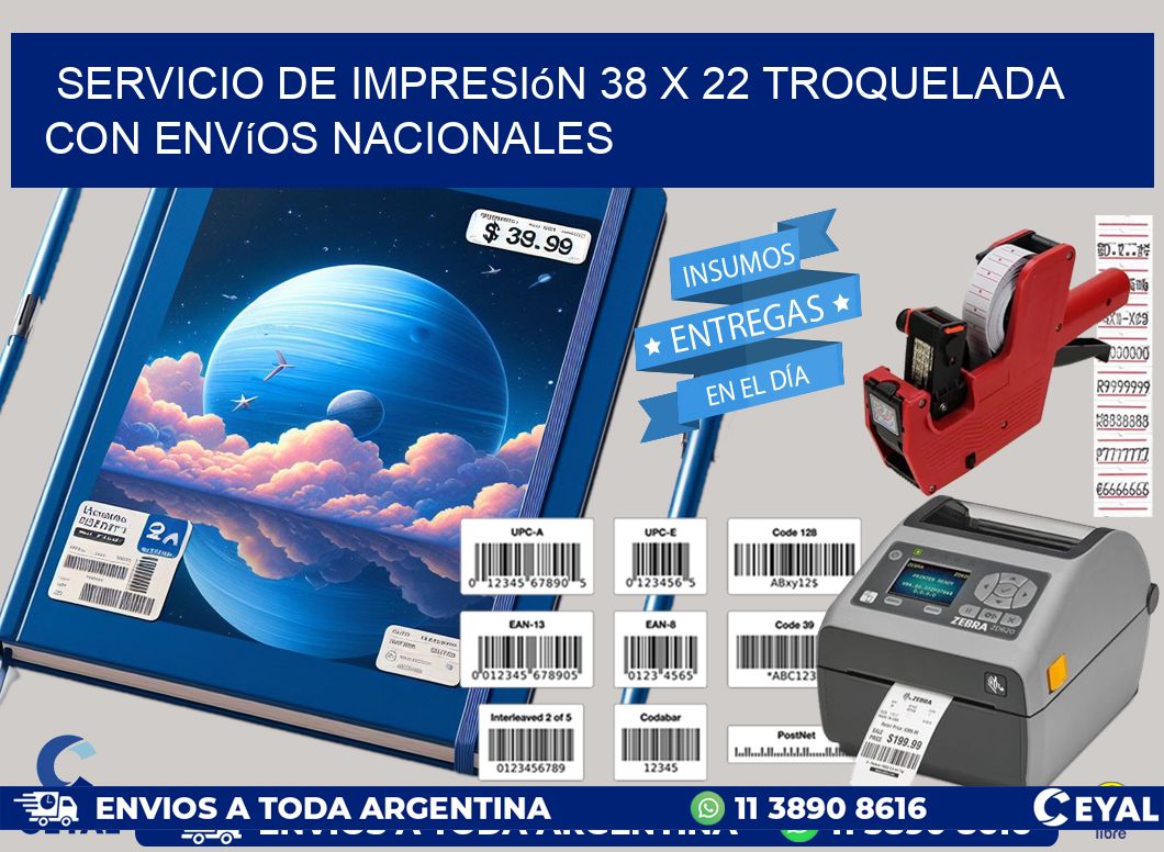 Servicio de impresión 38 x 22 troquelada con envíos nacionales